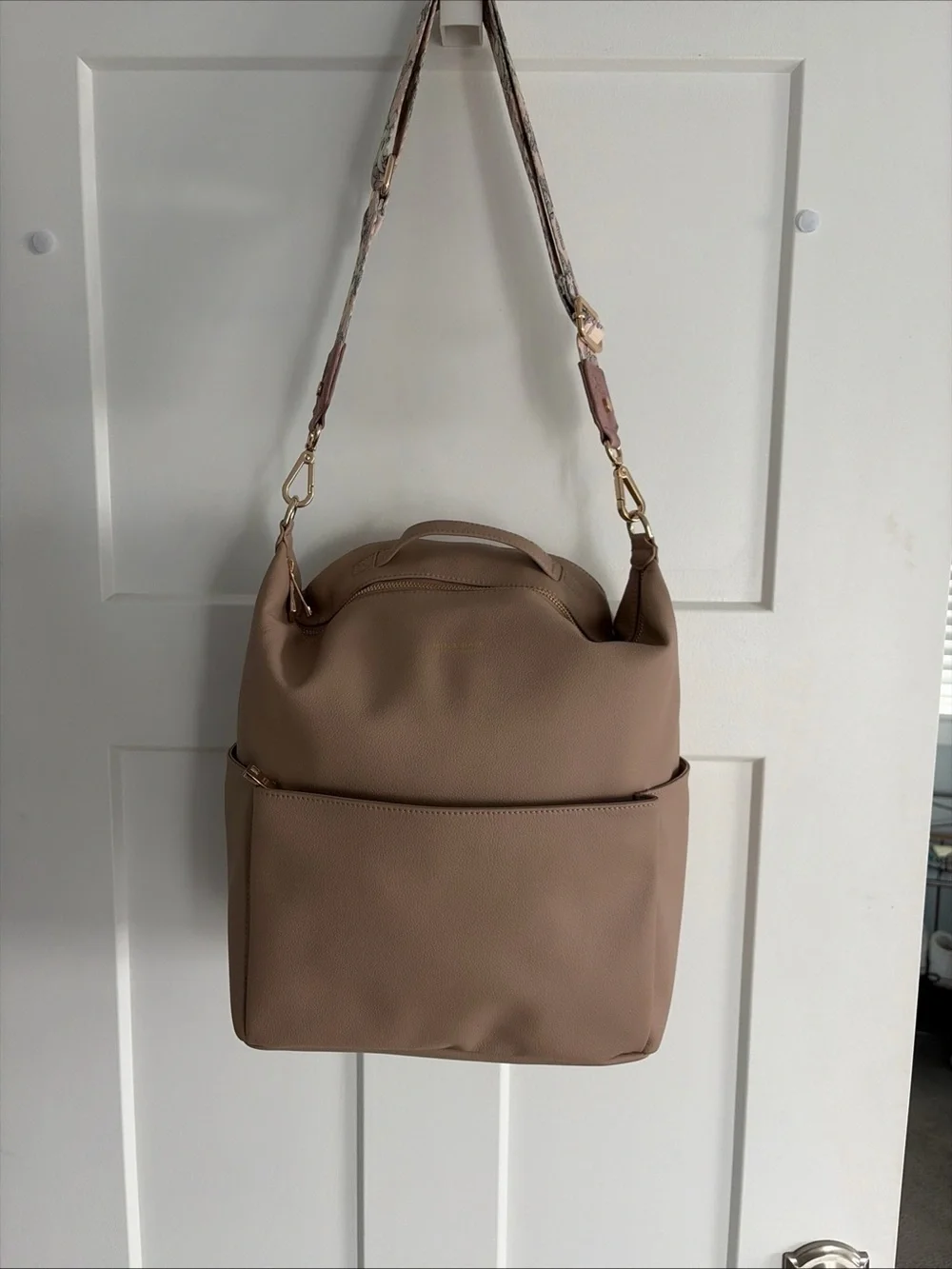 Mina Bae Tan Vegan  Tote with Floral Strap Read description